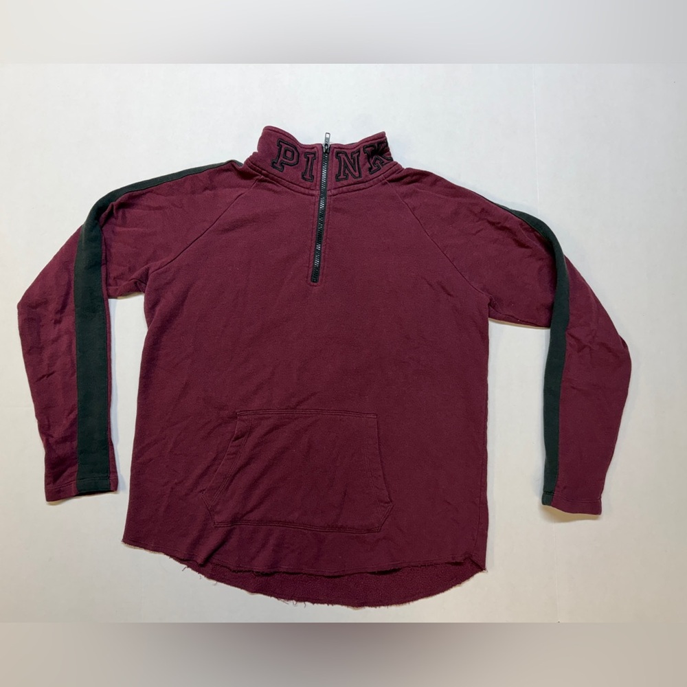 Victoria's Secret PINK Maroon Black Womens Large Quarter-Zip Pullover Sweatshirt